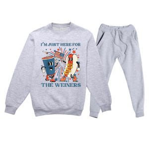 Hot Dog I'm Just Here For The Wieners 4Th Of July Premium Crewneck Sweatsuit Set