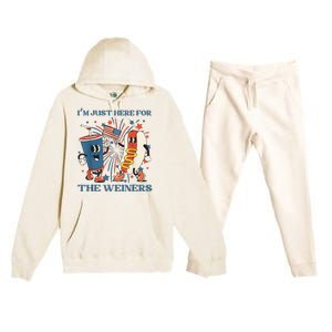 Hot Dog I'm Just Here For The Wieners 4Th Of July Premium Hooded Sweatsuit Set