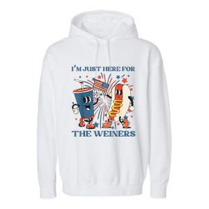 Hot Dog I'm Just Here For The Wieners 4Th Of July Garment-Dyed Fleece Hoodie