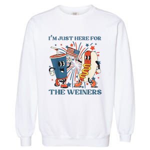 Hot Dog I'm Just Here For The Wieners 4Th Of July Garment-Dyed Sweatshirt