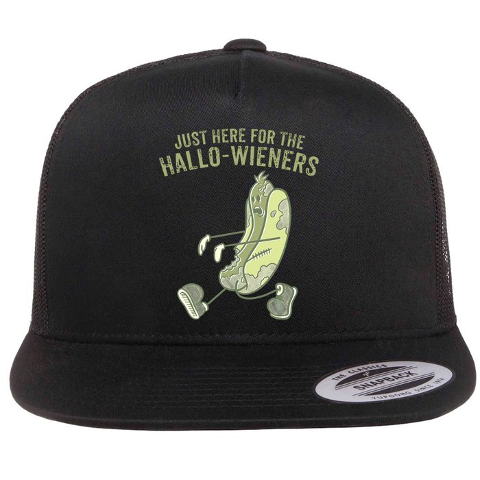 Hot Dog IM Just Here For The Hallowieners Funny Halloween Flat Bill Trucker Hat