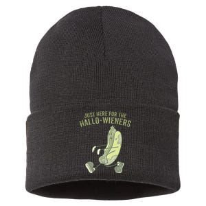 Hot Dog IM Just Here For The Hallowieners Funny Halloween Sustainable Knit Beanie