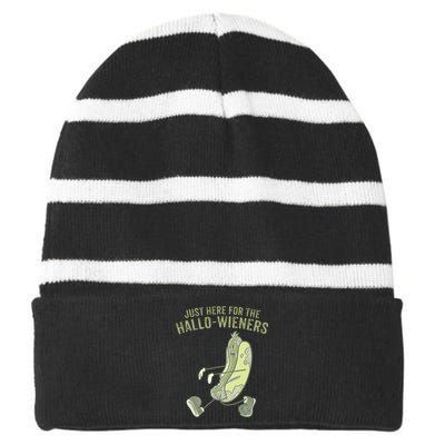 Hot Dog IM Just Here For The Hallowieners Funny Halloween Striped Beanie with Solid Band