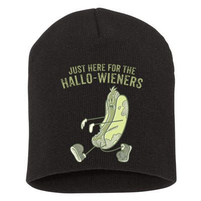 Hot Dog IM Just Here For The Hallowieners Funny Halloween Short Acrylic Beanie