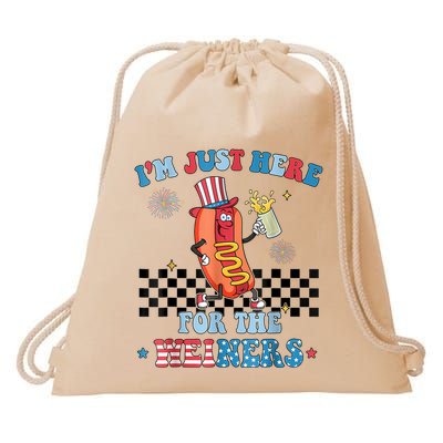 Hot Dog Im Just Here For The Wieners 4Th Of July Drawstring Bag