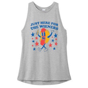 Hot Dog Im Just Here For The Wieners 4Th Of July Ladies PosiCharge Tri-Blend Wicking Tank