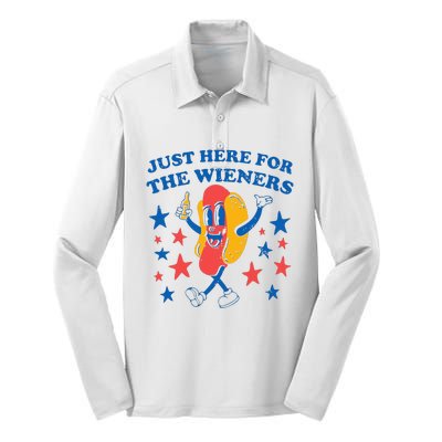 Hot Dog Im Just Here For The Wieners 4Th Of July Silk Touch Performance Long Sleeve Polo