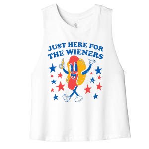 Hot Dog Im Just Here For The Wieners 4Th Of July Women's Racerback Cropped Tank