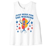 Hot Dog Im Just Here For The Wieners 4Th Of July Women's Racerback Cropped Tank