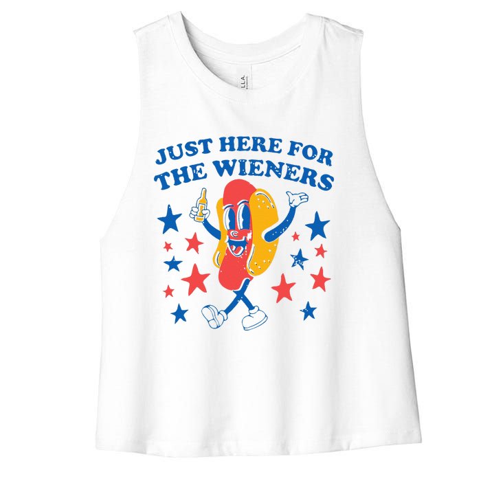 Hot Dog Im Just Here For The Wieners 4Th Of July Women's Racerback Cropped Tank