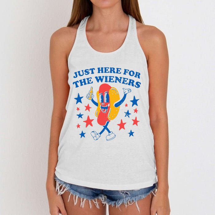 Hot Dog Im Just Here For The Wieners 4Th Of July Women's Knotted Racerback Tank