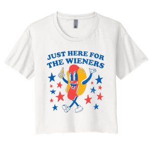 Hot Dog Im Just Here For The Wieners 4Th Of July Women's Crop Top Tee