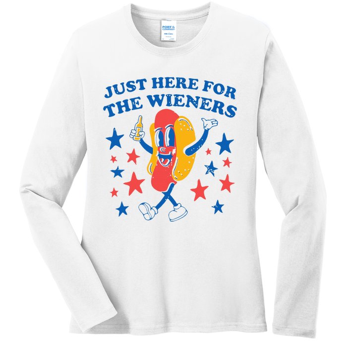 Hot Dog Im Just Here For The Wieners 4Th Of July Ladies Long Sleeve Shirt