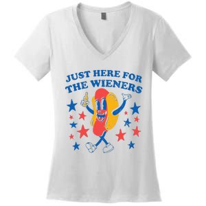 Hot Dog Im Just Here For The Wieners 4Th Of July Women's V-Neck T-Shirt