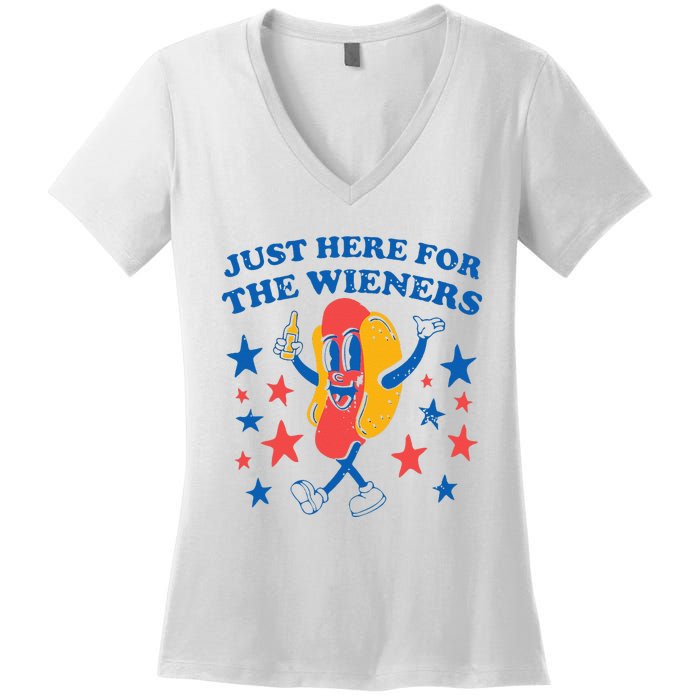 Hot Dog Im Just Here For The Wieners 4Th Of July Women's V-Neck T-Shirt