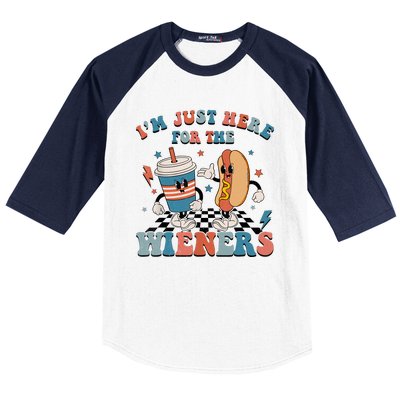 Hot Dog Im Just Here For The Wieners 4Th Of July Men Women Baseball Sleeve Shirt