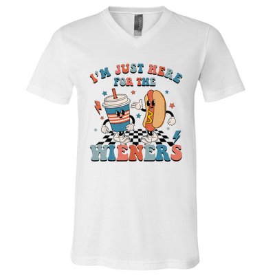 Hot Dog Im Just Here For The Wieners 4Th Of July Men Women V-Neck T-Shirt