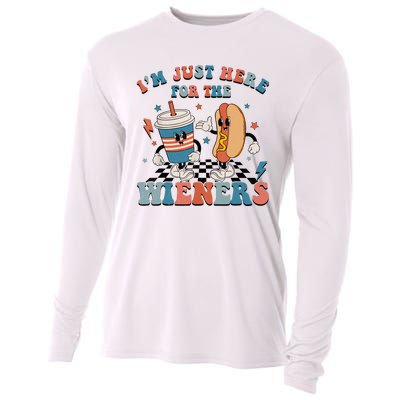 Hot Dog Im Just Here For The Wieners 4Th Of July Men Women Cooling Performance Long Sleeve Crew