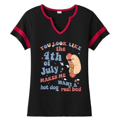 Hot Dog Im Just Here For The Wieners 4Th Of July Men Women Ladies Halftime Notch Neck Tee