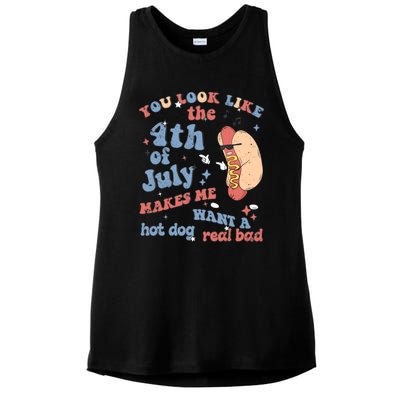 Hot Dog Im Just Here For The Wieners 4Th Of July Men Women Ladies PosiCharge Tri-Blend Wicking Tank