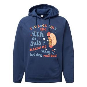 Hot Dog Im Just Here For The Wieners 4Th Of July Men Women Performance Fleece Hoodie