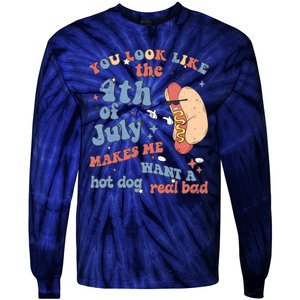 Hot Dog Im Just Here For The Wieners 4Th Of July Men Women Tie-Dye Long Sleeve Shirt