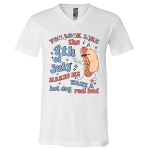 Hot Dog Im Just Here For The Wieners 4Th Of July Men Women V-Neck T-Shirt