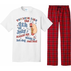 Hot Dog Im Just Here For The Wieners 4Th Of July Men Women Pajama Set