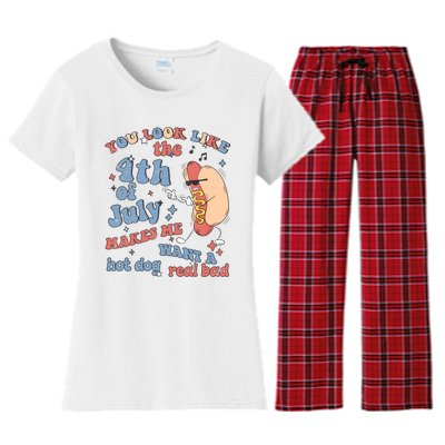 Hot Dog Im Just Here For The Wieners 4Th Of July Men Women Women's Flannel Pajama Set