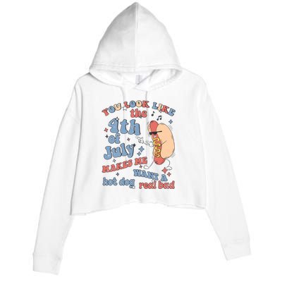 Hot Dog Im Just Here For The Wieners 4Th Of July Men Women Crop Fleece Hoodie