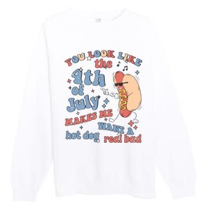 Hot Dog Im Just Here For The Wieners 4Th Of July Men Women Premium Crewneck Sweatshirt