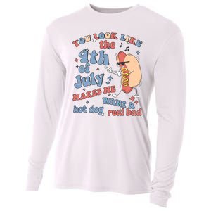 Hot Dog Im Just Here For The Wieners 4Th Of July Men Women Cooling Performance Long Sleeve Crew