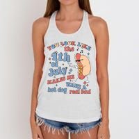 Hot Dog Im Just Here For The Wieners 4Th Of July Men Women Women's Knotted Racerback Tank