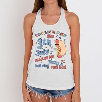 Hot Dog Im Just Here For The Wieners 4Th Of July Men Women Women's Knotted Racerback Tank