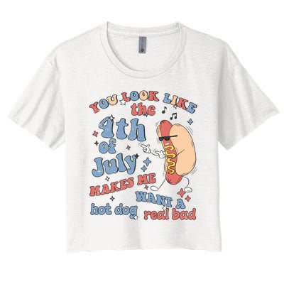 Hot Dog Im Just Here For The Wieners 4Th Of July Men Women Women's Crop Top Tee