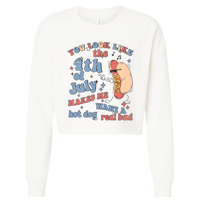 Hot Dog Im Just Here For The Wieners 4Th Of July Men Women Cropped Pullover Crew