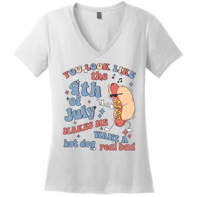 Hot Dog Im Just Here For The Wieners 4Th Of July Men Women Women's V-Neck T-Shirt