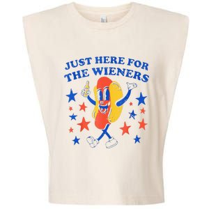 Hot Dog I'm Just Here For The Wieners 4th Of July Funny Garment-Dyed Women's Muscle Tee