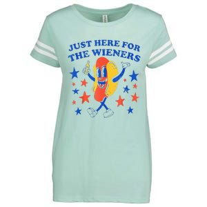 Hot Dog I'm Just Here For The Wieners 4th Of July Funny Enza Ladies Jersey Football T-Shirt