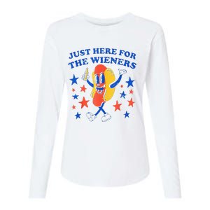 Hot Dog I'm Just Here For The Wieners 4th Of July Funny Womens Cotton Relaxed Long Sleeve T-Shirt