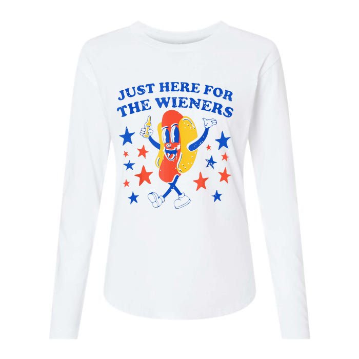 Hot Dog I'm Just Here For The Wieners 4th Of July Funny Womens Cotton Relaxed Long Sleeve T-Shirt