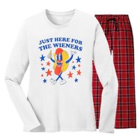 Hot Dog I'm Just Here For The Wieners 4th Of July Funny Women's Long Sleeve Flannel Pajama Set 