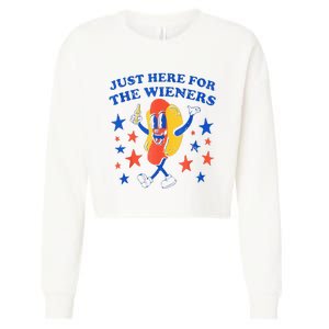 Hot Dog I'm Just Here For The Wieners 4th Of July Funny Cropped Pullover Crew