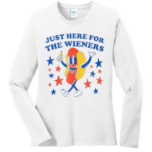 Hot Dog I'm Just Here For The Wieners 4th Of July Funny Ladies Long Sleeve Shirt