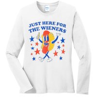 Hot Dog I'm Just Here For The Wieners 4th Of July Funny Ladies Long Sleeve Shirt