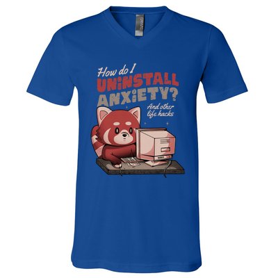 How Do I Uninstall Anxiety Cute Red Bear V-Neck T-Shirt