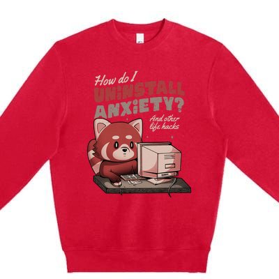 How Do I Uninstall Anxiety Cute Red Bear Premium Crewneck Sweatshirt