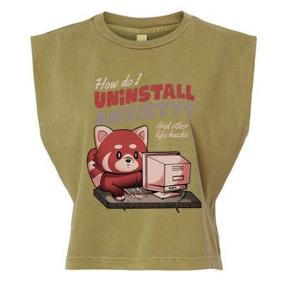 How Do I Uninstall Anxiety Cute Red Bear Garment-Dyed Women's Muscle Tee