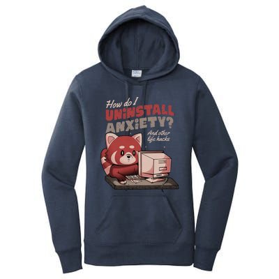 How Do I Uninstall Anxiety Cute Red Bear Women's Pullover Hoodie