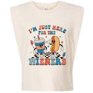 Hot Dog I'm Just Here For The Wieners 4Th Of July Garment-Dyed Women's Muscle Tee